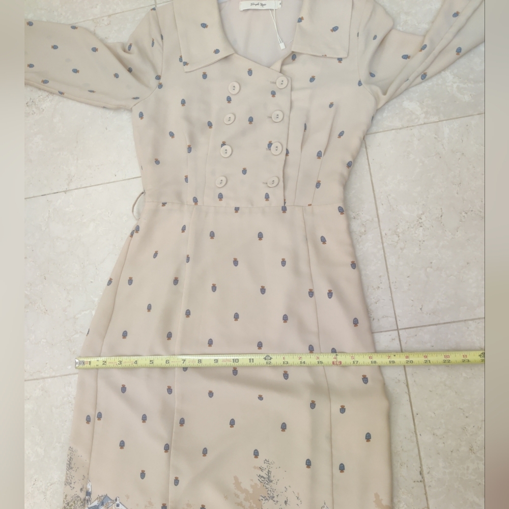 Simple Retro Elizabeth Retro Printed Dress Deep Apricot NWOT XS - Picture 14 of 16